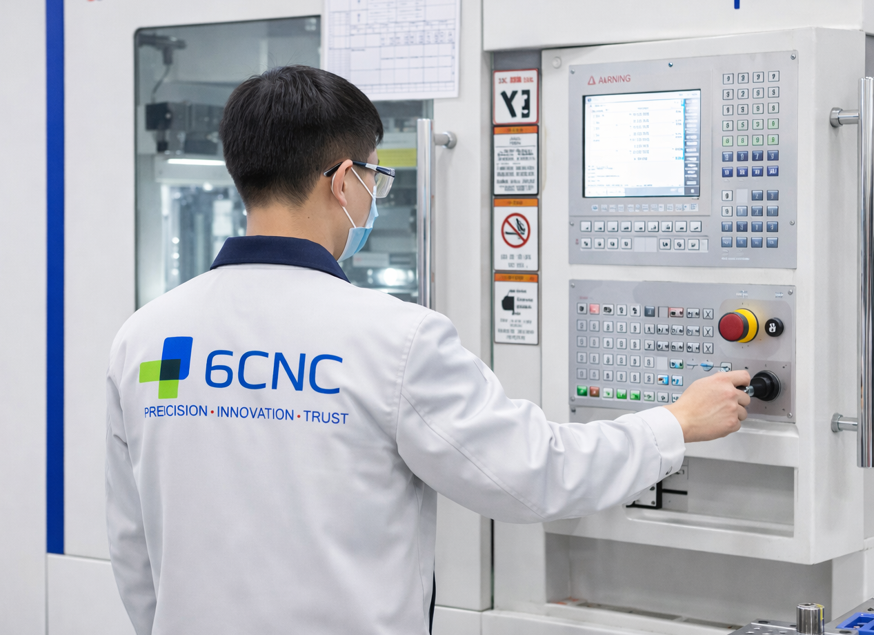 6CNC engineer operating a CNC machine