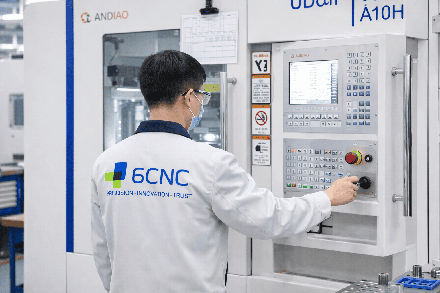 6CNC production staff are operating CNC machine tools