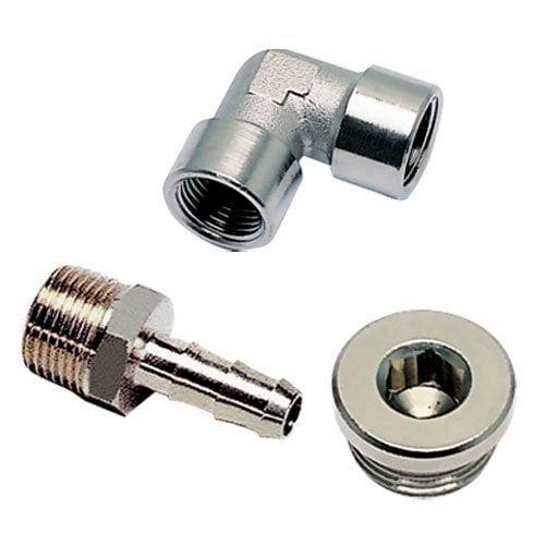 Threaded elbow, barbed adapter, and fitting components