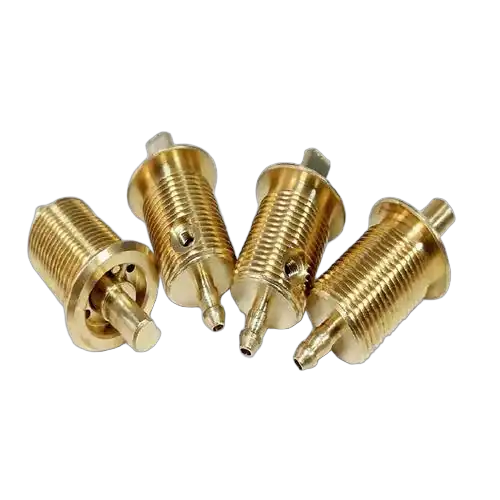 Real gold-plated precision turned parts representative of machined connector contacts