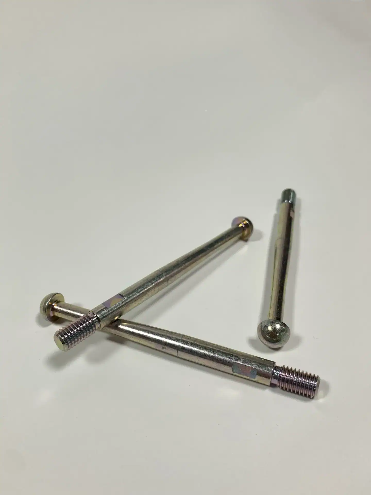 Metal shafts with externally threaded ends.