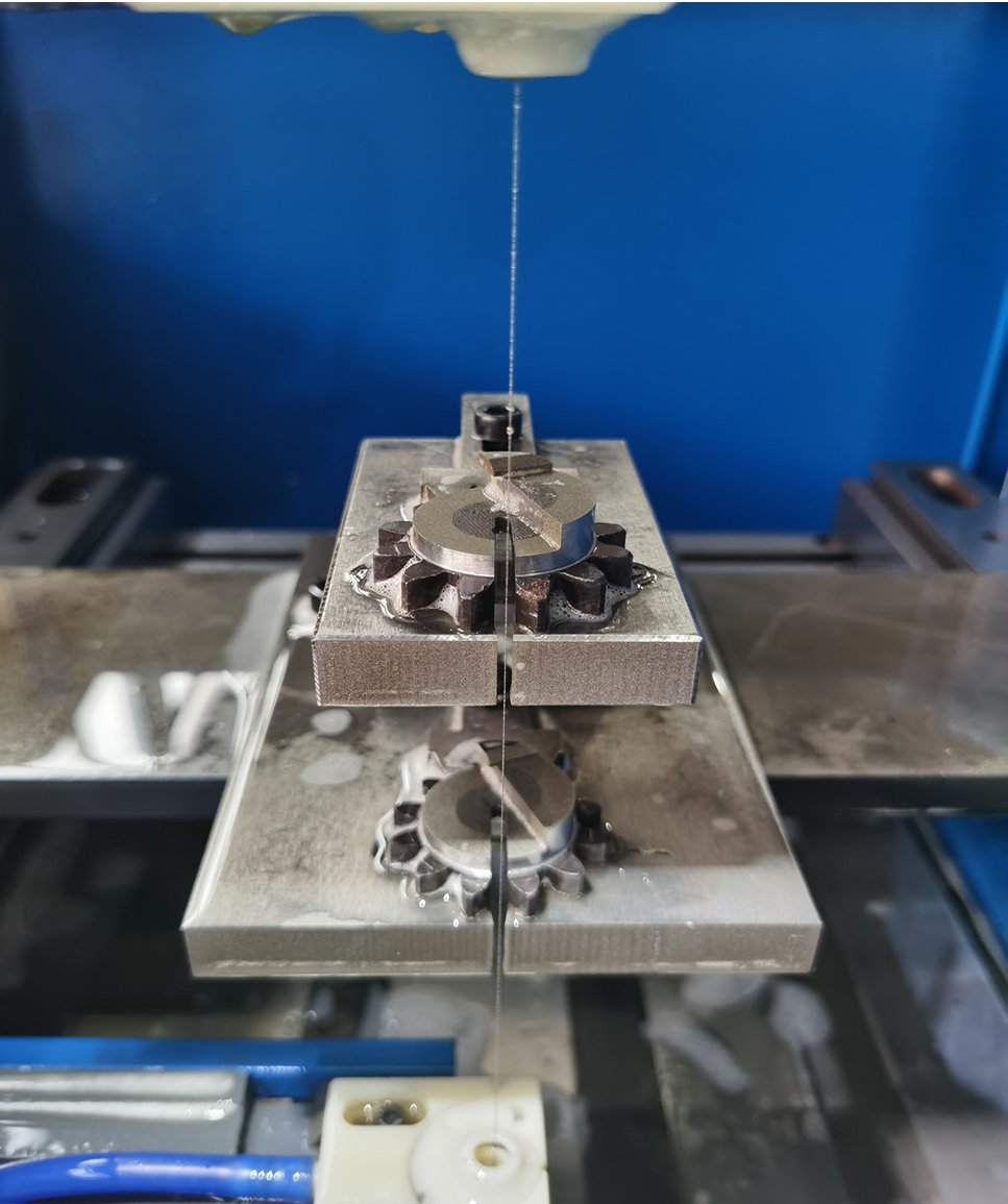Fine wire cutting a precision metal profile on a wire EDM machine